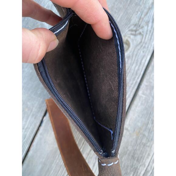 Handmade one of a kind leather wristlet wallet Montana state outline great gift! - Picture 2 of 3